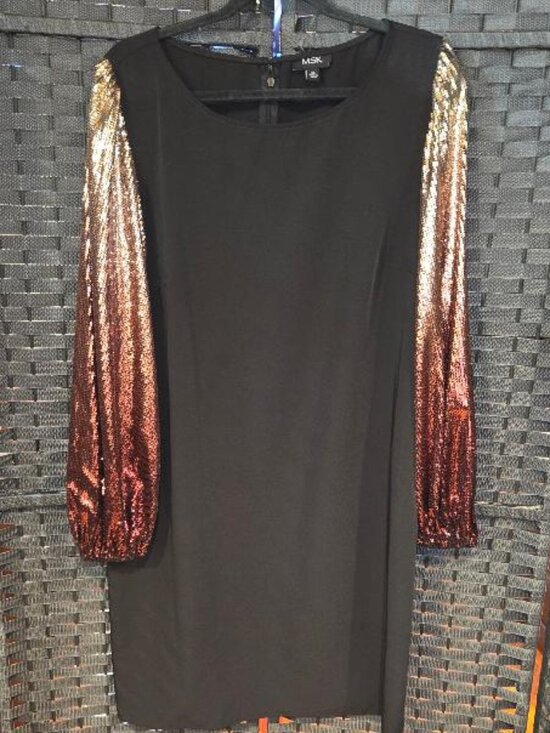 MSK Dresses & Skirts - MSK Black Shift Dress with Balayage Ombre Sequin Balloon Sleeves